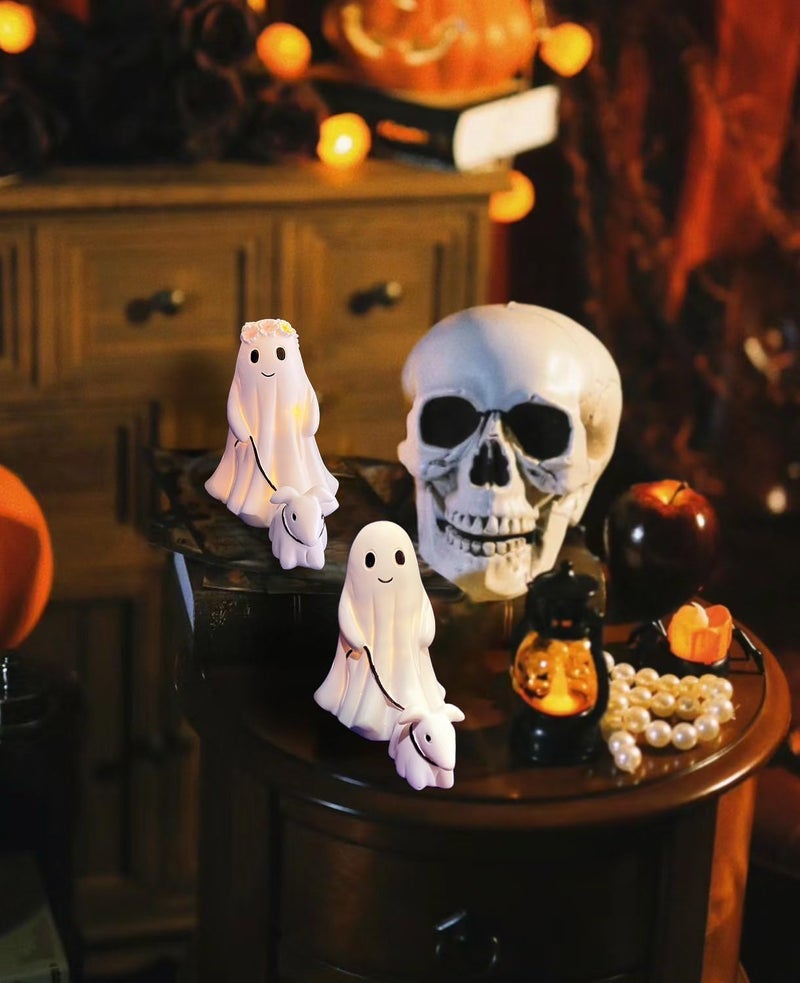 RWSEFK Ghost Walking Dog Display Statue Nightlight, Warm Lighted Indoor Figurine Lamps, Halloween Decors Spooky Dog Light, Cute Decorations for Party, Home, Bedroom, Shelf, Table Centerpiece (Boy) - Image 3